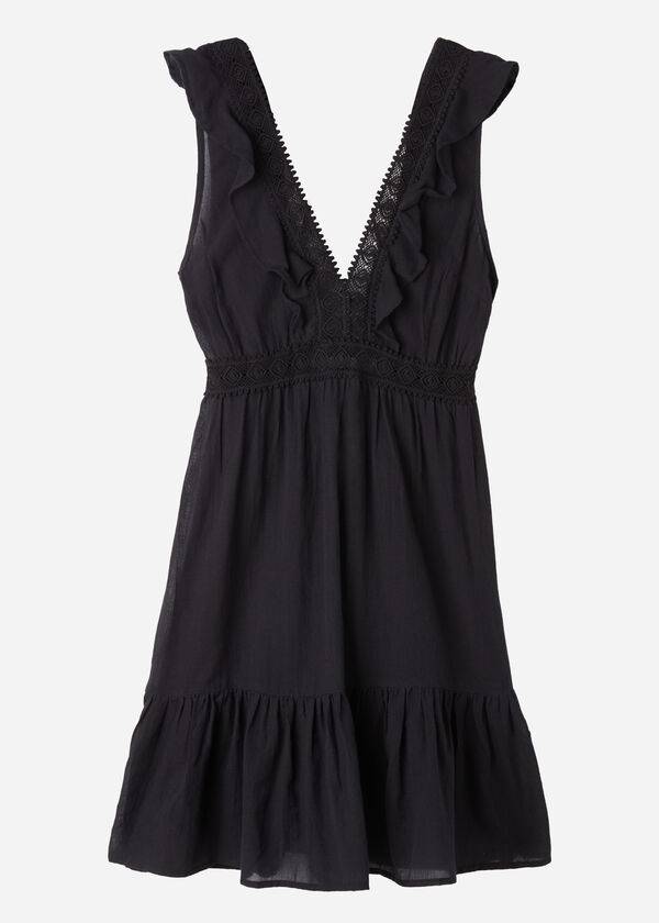 Calzedonia Mini Jurken with Ruffle and Passementerie Cover-ups Dames Zwart | BE2106EX