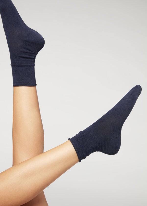 Calzedonia Non-Elastic Katoenen Ankle Kort Sokken Dames Donkerblauw | BE2453EX