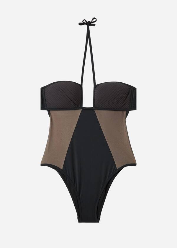 Calzedonia One Piece Tulle Insert Tokyo Badpakken Dames Zwart | BE2171HK