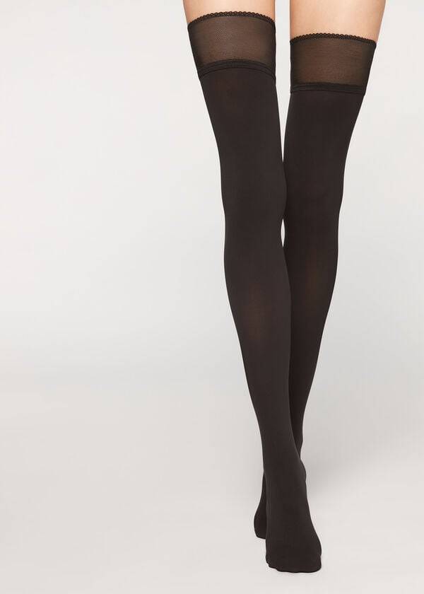 Calzedonia Opaque soft touch Thigh-Highs Kousen Dames Zwart | BE1268VD