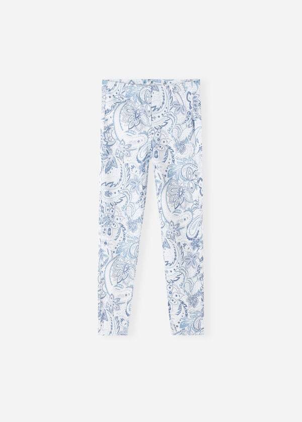 Calzedonia Paisley-Print Denim Leggings Kinderen Wit Blauw | BE3136MA