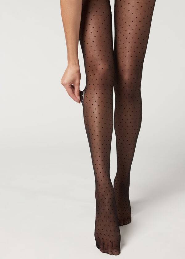 Calzedonia Polka Dot 20 Denier Invisible Sheer Patterned Hardloopbroek Dames Zwart | BE1119RW