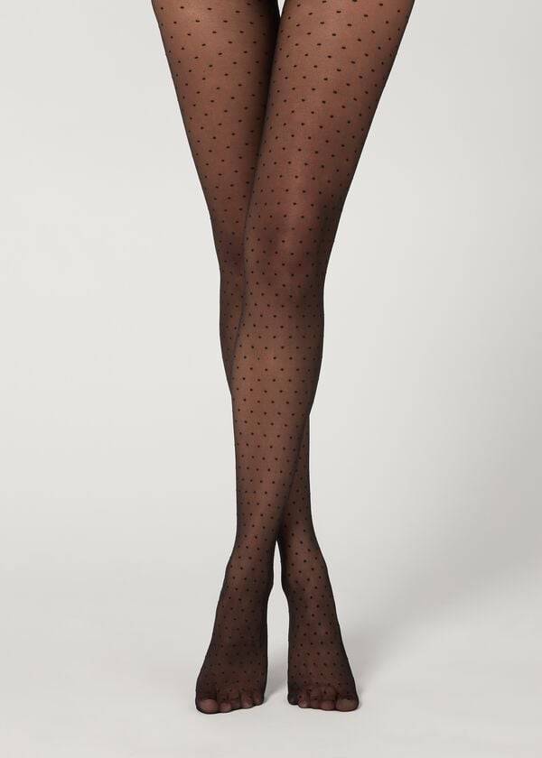 Calzedonia Polka Dot 20 Denier Invisible Sheer Patterned Hardloopbroek Dames Zwart | BE1119RW