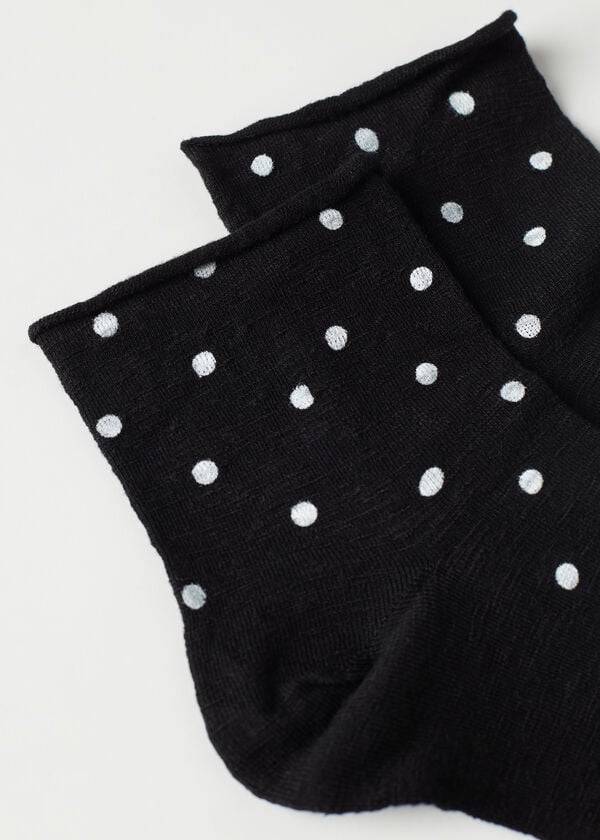 Calzedonia Polka Dot Motif Kort with Linen Sokken Dames Zwart | BE2467GL