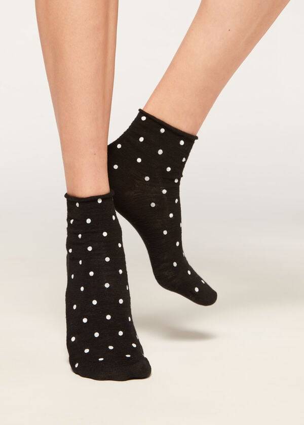 Calzedonia Polka Dot Motif Kort with Linen Sokken Dames Zwart | BE2467GL