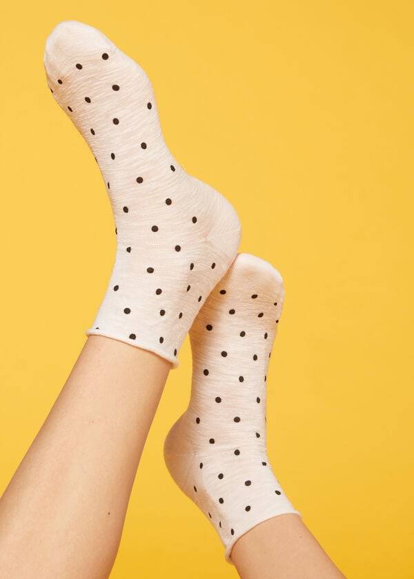 Calzedonia Polka Dot Motif Kort with Linen Sokken Dames Wit | BE2468FM