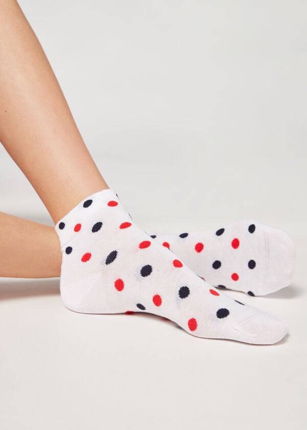 Calzedonia Polka Dot Pattern Kort Sokken Dames Wit | BE2471AP