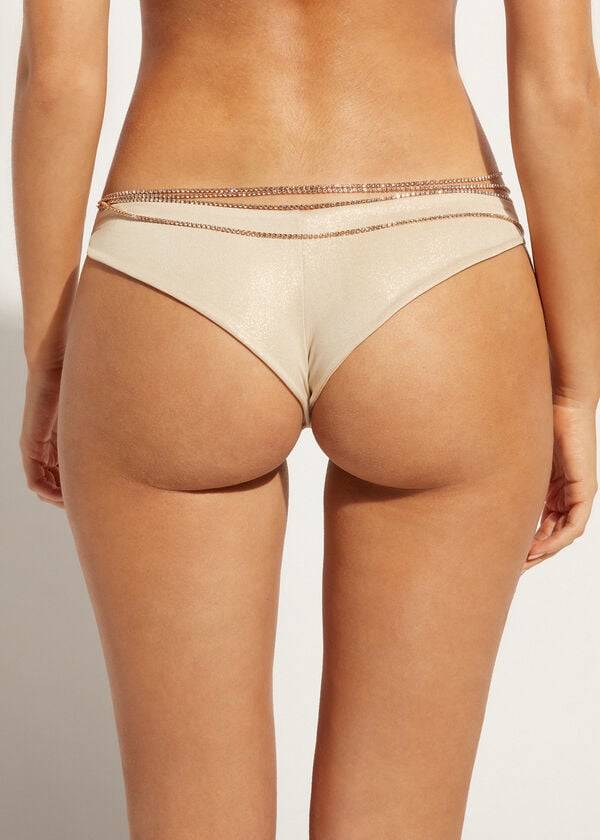 Calzedonia Rhinestone Brazilian Luxor Bikinibroekjes Dames Goud | BE1515PQ