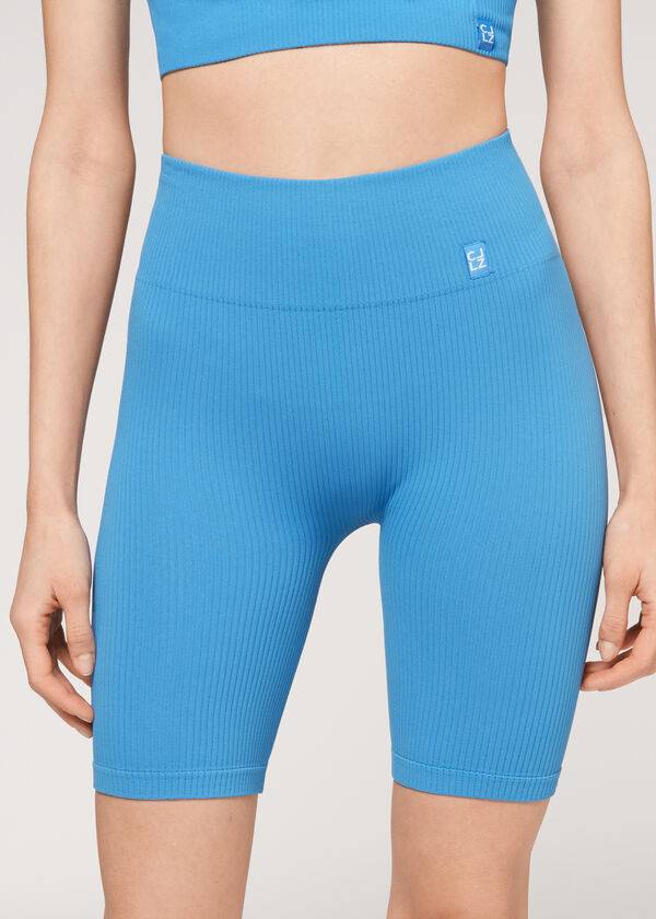 Calzedonia Seamless Atletische Bike Leggings Dames Blauw | BE2677YU