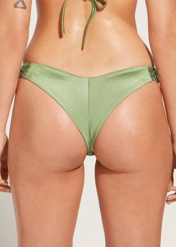 Calzedonia Sequined High-Cut Brazilian Cannes Bikinibroekjes Dames Groen | BE1544DN