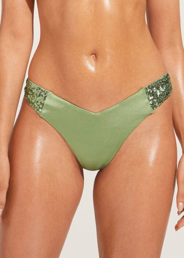 Calzedonia Sequined High-Cut Brazilian Cannes Bikinibroekjes Dames Groen | BE1544DN