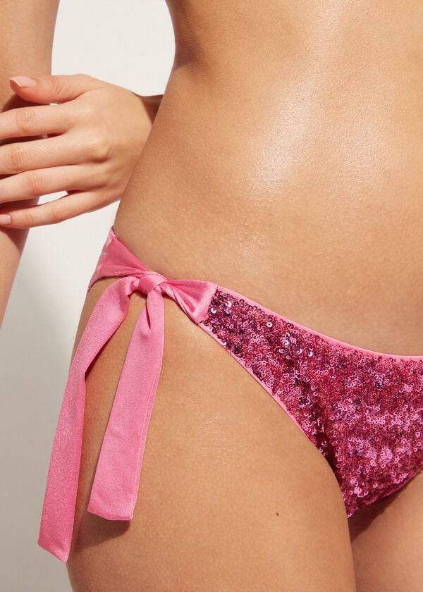 Calzedonia Sequined Side-Tie Cannes Bikinibroekjes Dames Roze | BE1550LH