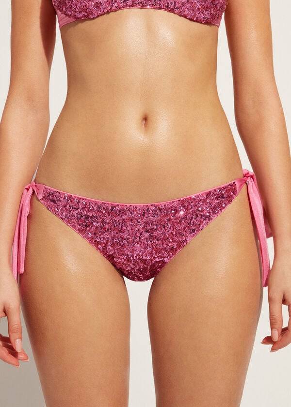 Calzedonia Sequined Side-Tie Cannes Bikinibroekjes Dames Roze | BE1550LH