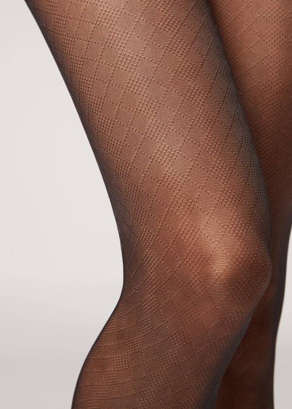 Calzedonia Sheer 20 Denier Diamond-Pattern Eco Patterned Hardloopbroek Dames Zwart | BE1126AP