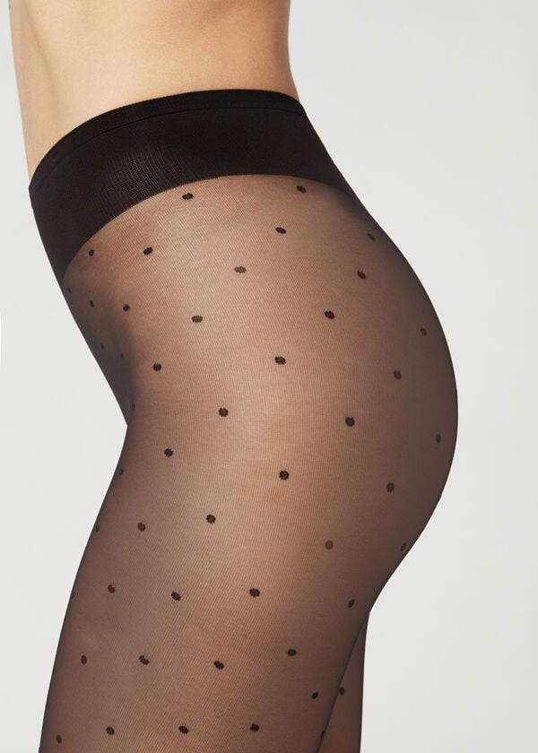 Calzedonia Sheer polka dot Hardloopbroek Dames Zwart | BE1236JJ