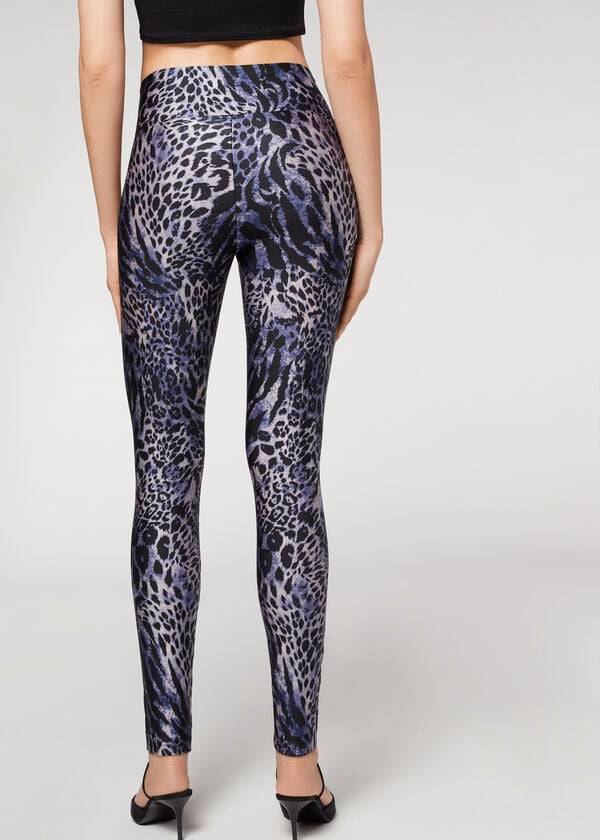 Calzedonia Shiny Animal-Print Atletische Leggings Dames Blauw Grijs | BE2680EX