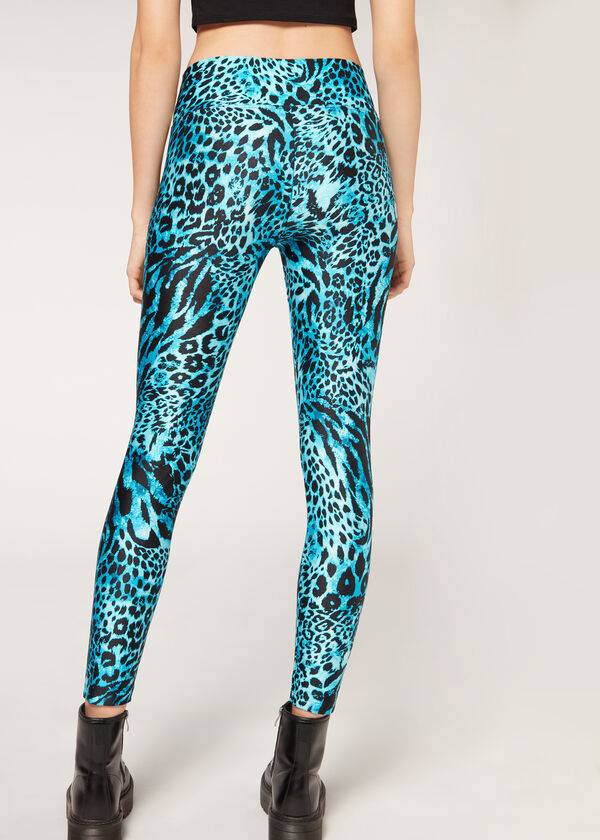 Calzedonia Shiny Animal-Print Atletische Leggings Dames Turquoise | BE2681WY