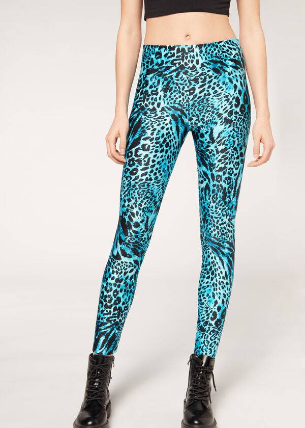 Calzedonia Shiny Animal-Print Atletische Leggings Dames Turquoise | BE2681WY