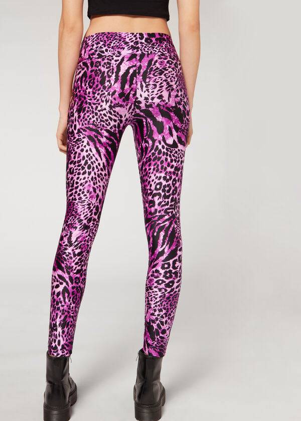 Calzedonia Shiny Animal-Print Atletische Leggings Dames Roze | BE2682QZ