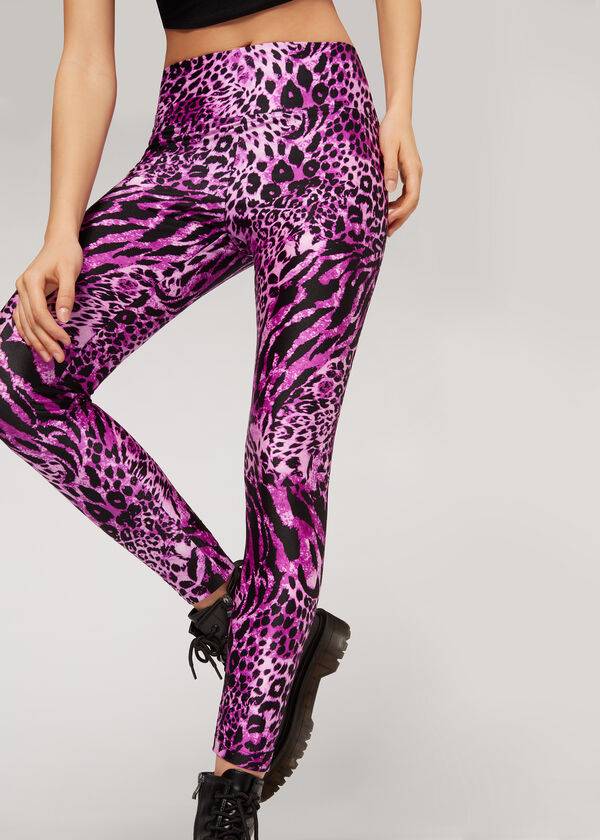 Calzedonia Shiny Animal-Print Atletische Leggings Dames Roze | BE2682QZ