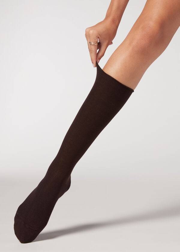 Calzedonia Smooth Katoenen Mid-Calf Long Sokken Dames Koffie | BE2260QZ