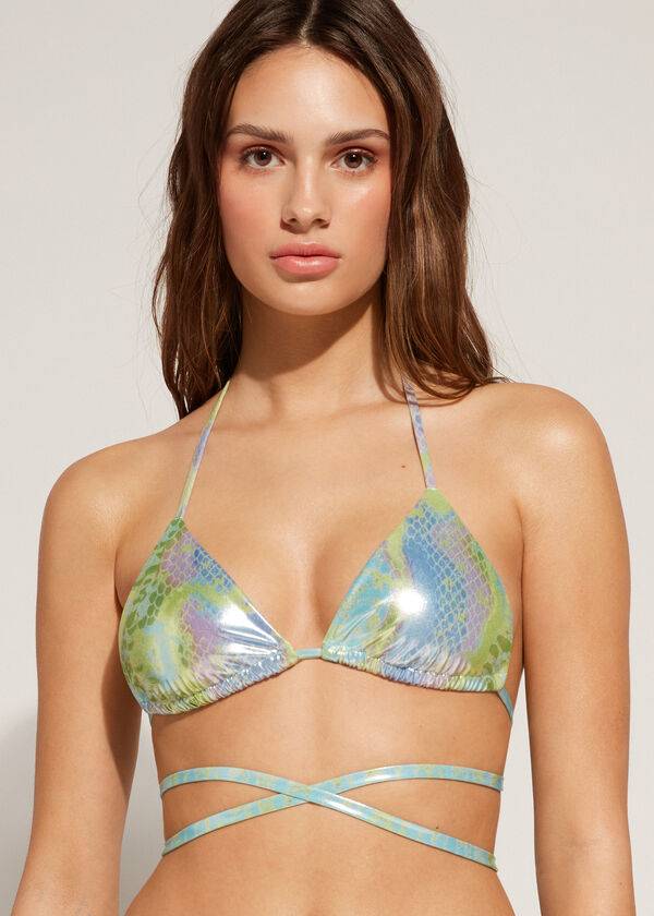 Calzedonia Snake-Pattern Triangle String Las Palmas Bikinitopjes Dames Groen | BE1959SO