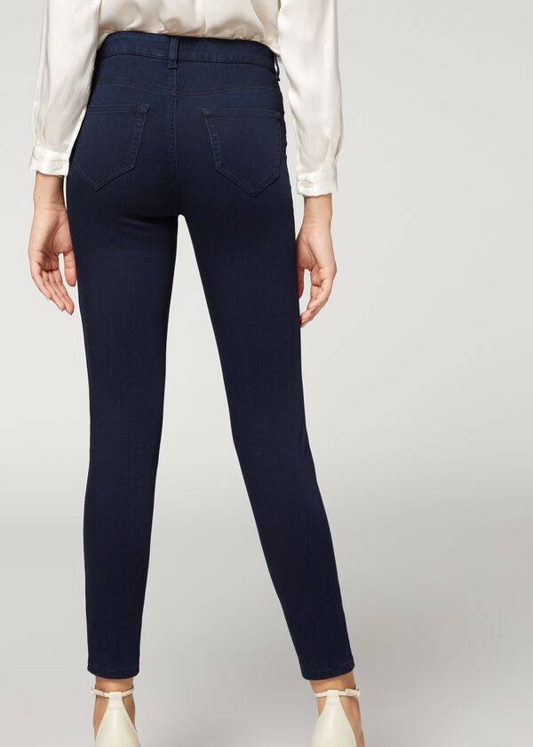 Calzedonia Soft Touch Thermal Mager Jeans Dames Donkerblauw | BE2611QZ