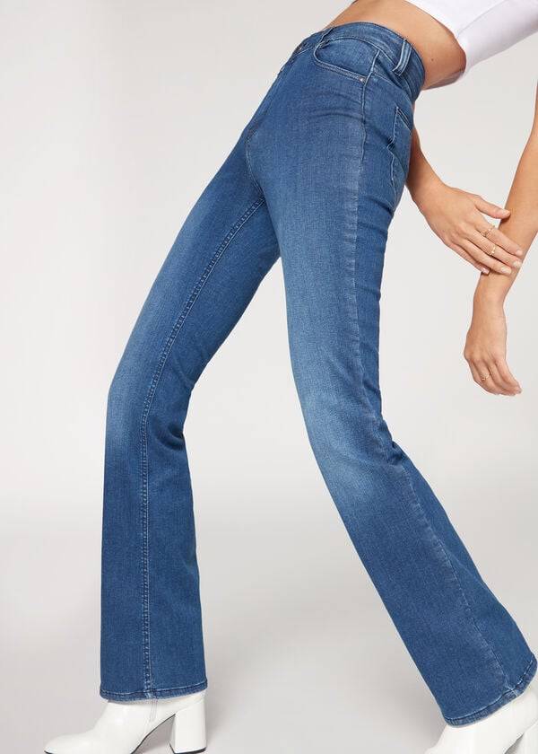 Calzedonia Super Flex Denim High Taille Bootcut Jeans Dames Blauw | BE2614BC