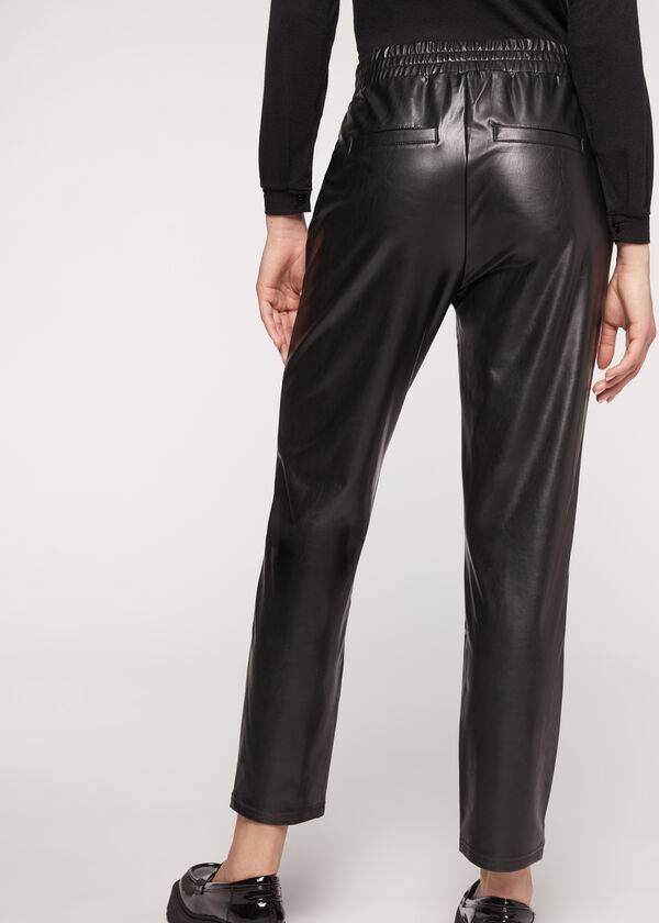 Calzedonia Thermal Coated Effect with Chain Trim Broek Dames Zwart | BE2742SO