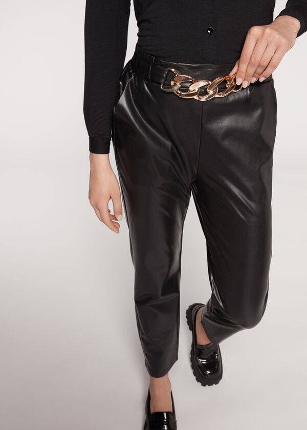 Calzedonia Thermal Coated Effect with Chain Trim Broek Dames Zwart | BE2742SO