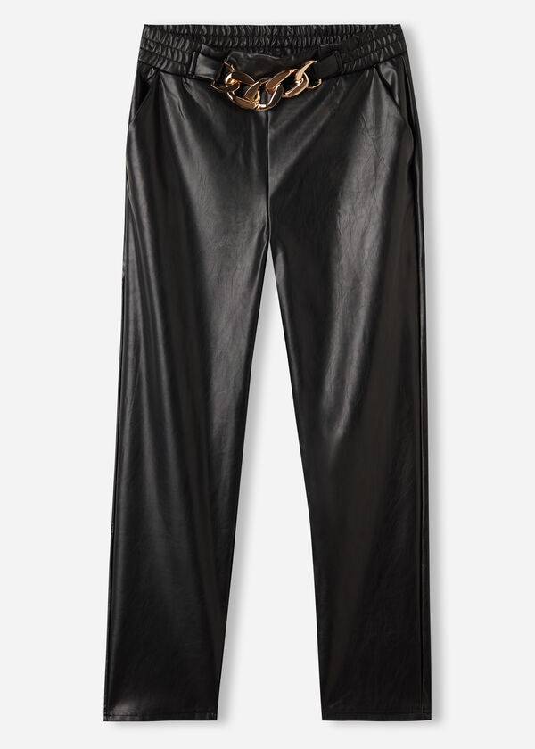 Calzedonia Thermal Coated Effect with Chain Trim Broek Dames Zwart | BE2742SO