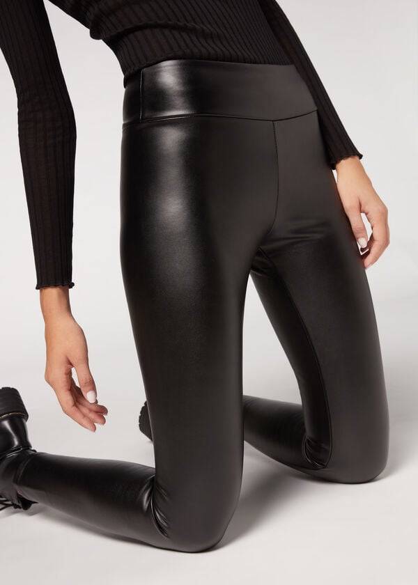 Calzedonia Thermal Leren Effect Leggings Dames Zwart | BE2700PQ