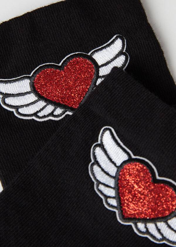 Calzedonia Winged Heart Appliqué Kort Sokken Dames Zwart | BE2557EX