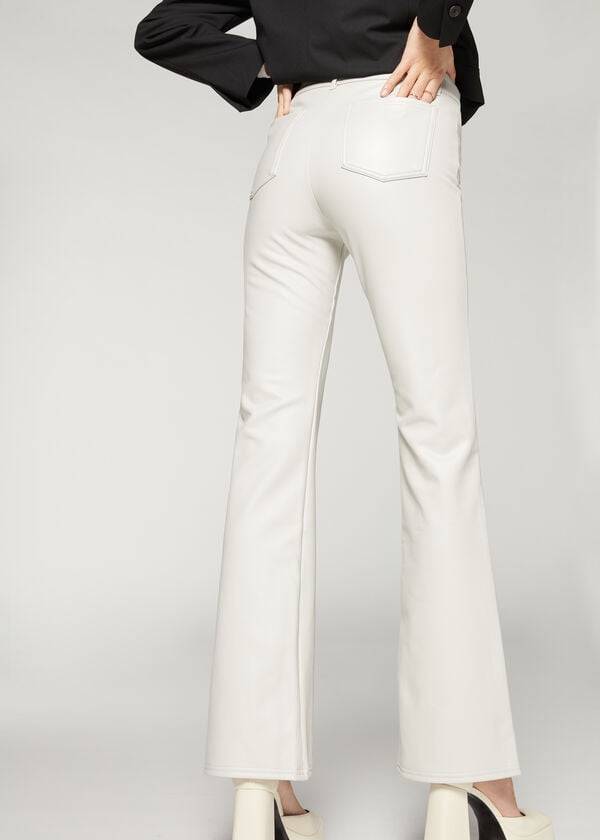 Calzedonia Zip and Button Coated Thermal Flared Broek Dames Wit | BE2744PQ